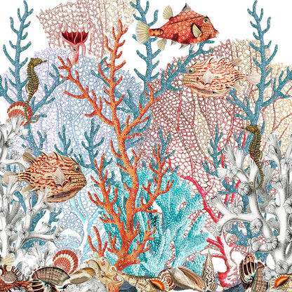 Fan Coral Reef White 36x36" Modern Acrylic Wall Art