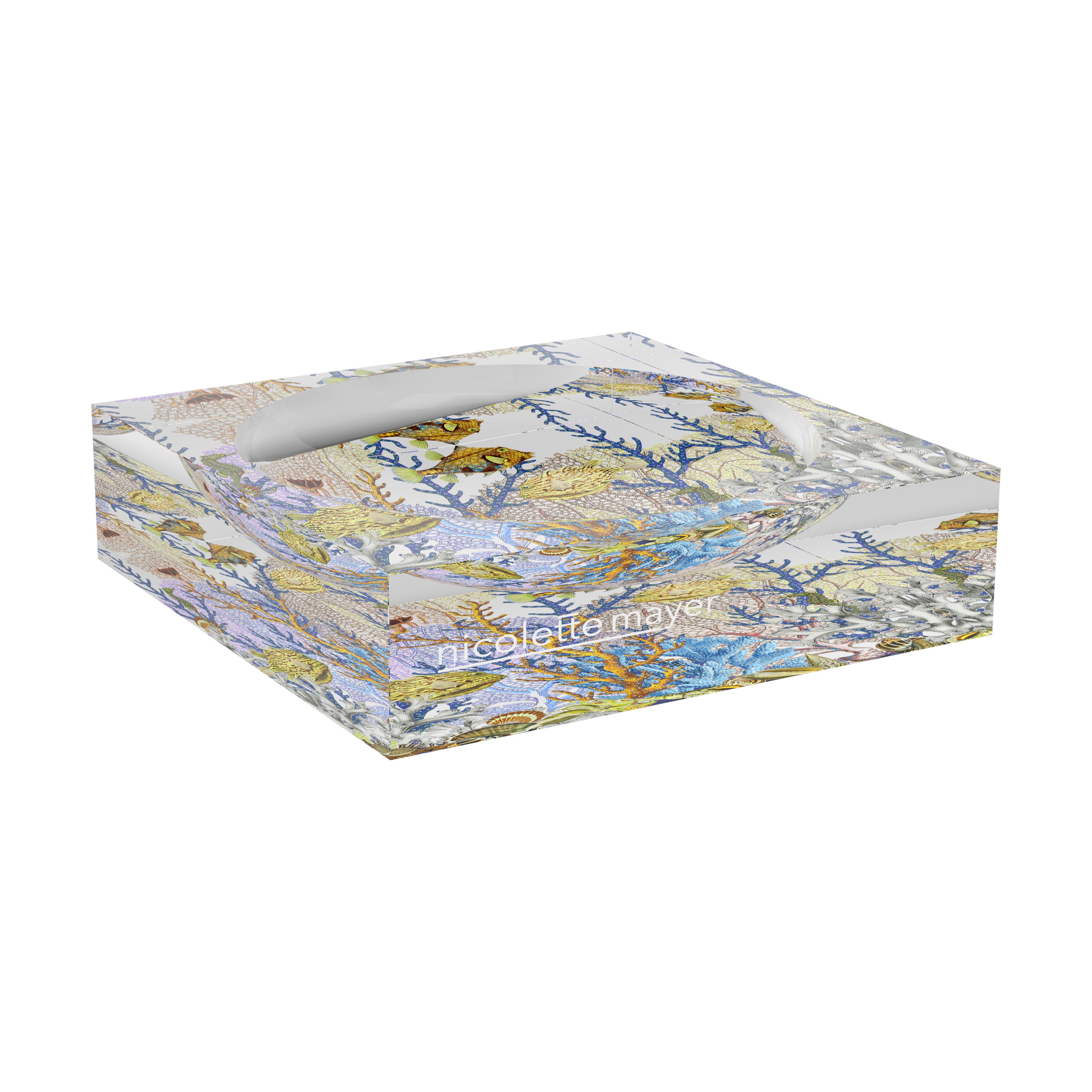 Fan Coral Reef Blue Gold Acrylic Candy Catchall Dish