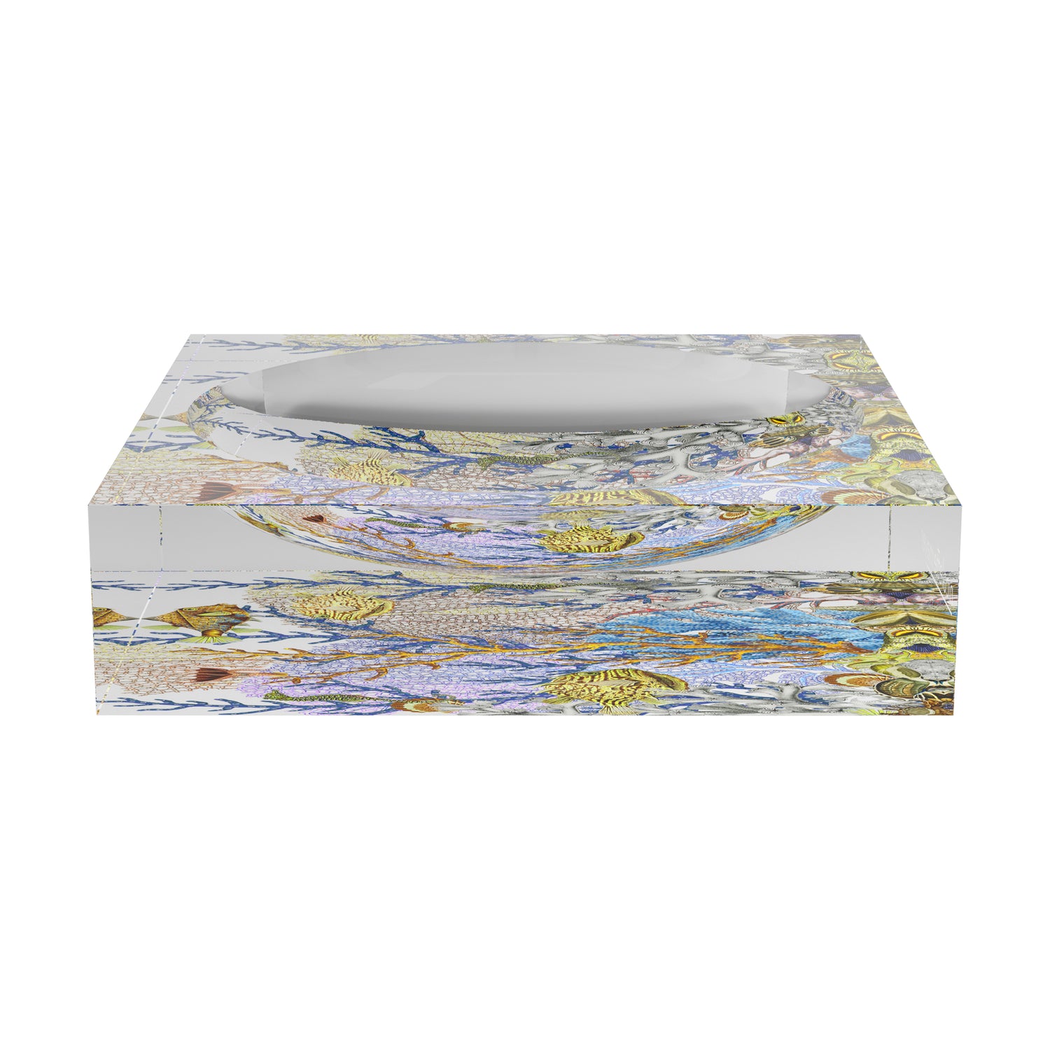 Fan Coral Reef Blue Gold Acrylic Candy Catchall Dish