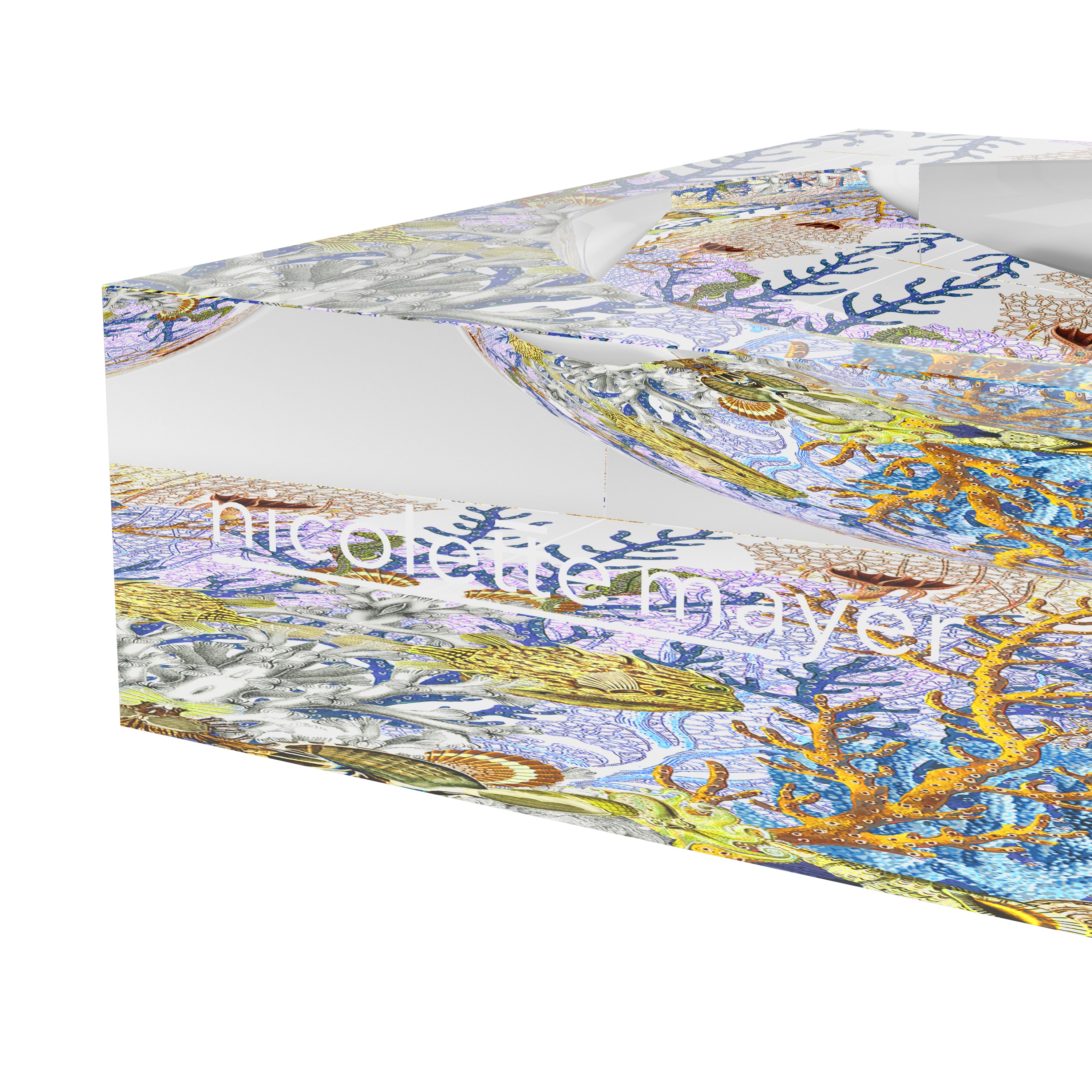 Fan Coral Reef Blue Gold Acrylic Candy Catchall Dish