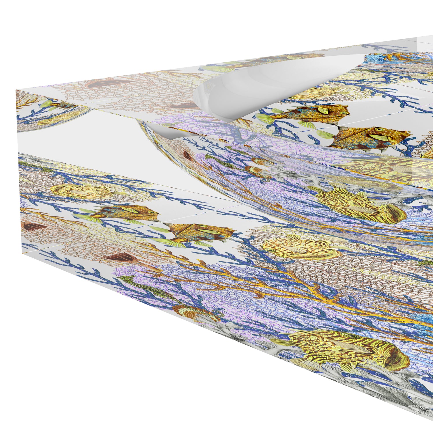 Fan Coral Reef Blue Gold Acrylic Candy Catchall Dish