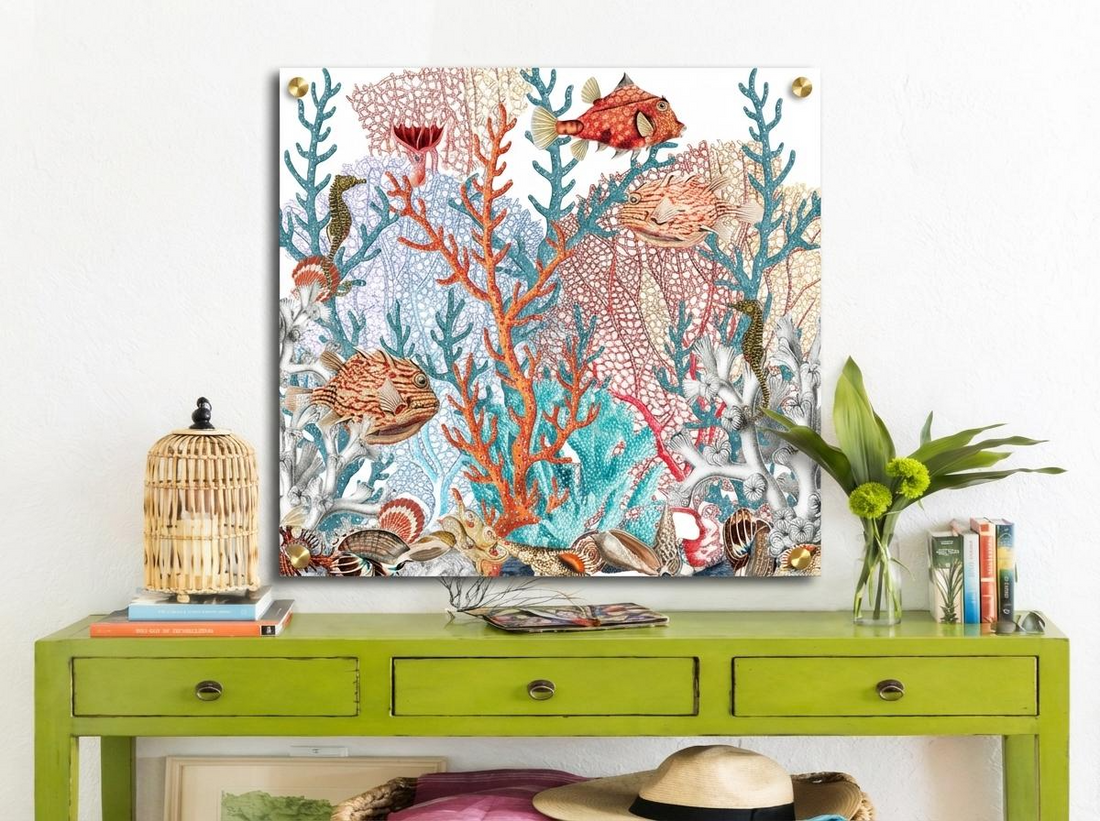 Fan Coral Reef White 36x36" Modern Acrylic Wall Art