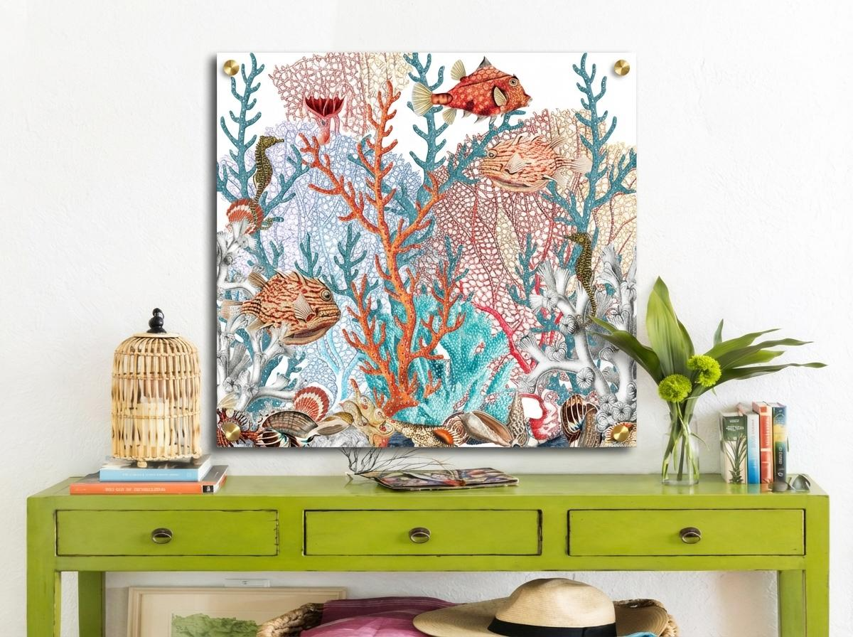 Fan Coral Reef White 36x36" Modern Acrylic Wall Art