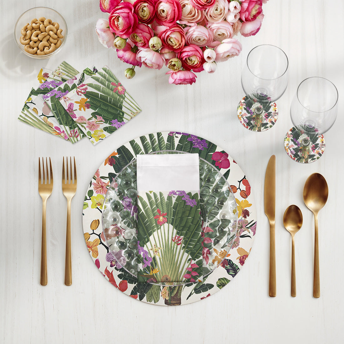 Fantasy Tropical White Vegan Leather Round Pebble Placemat - nicolettemayer.com