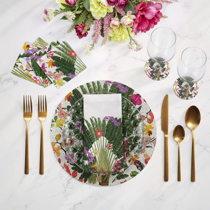 Fantasy Tropical White Round Beaded Placemat Smooth