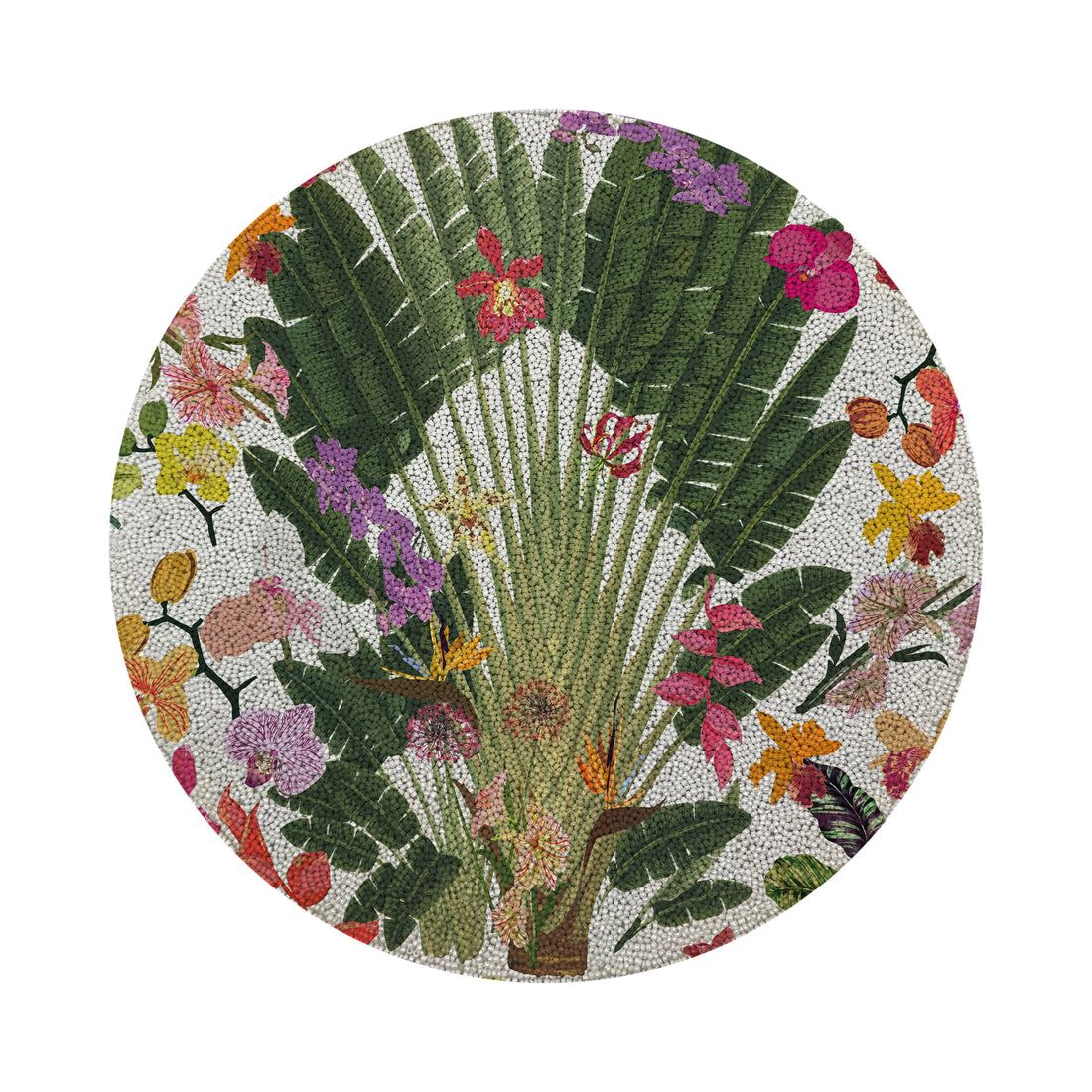 Fantasy Tropical White Round Beaded Placemat Smooth