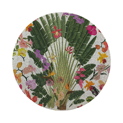 Fantasy Tropical White Round Beaded Placemat Smooth