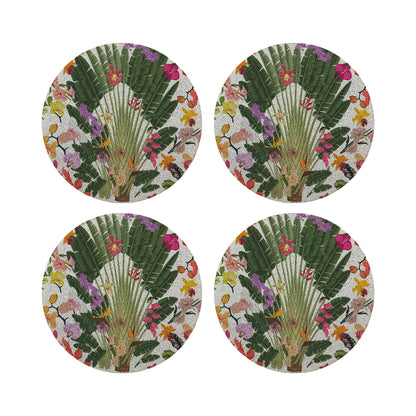 Fantasy Tropical White Round Beaded Placemat Smooth