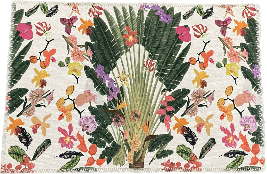 Fantasy Tropical White Chenille Washables Rug