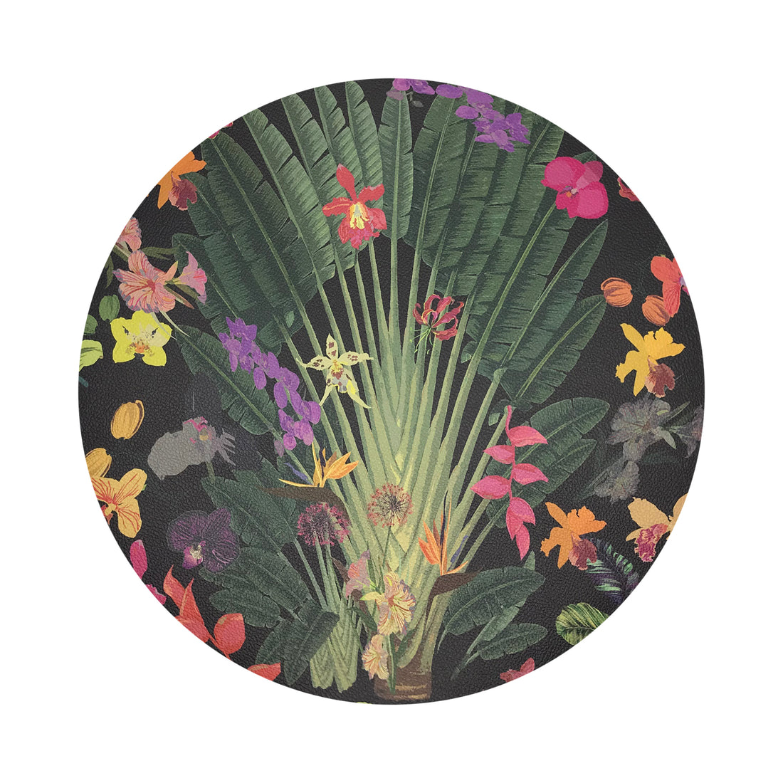 Fantasy Tropical Black 16&quot; Round Pebble Placemat, Set Of 4 - nicolettemayer.com