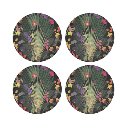 Fantasy Tropical Black 16&quot; Round Pebble Placemats, Set of 4 - nicolettemayer.com
