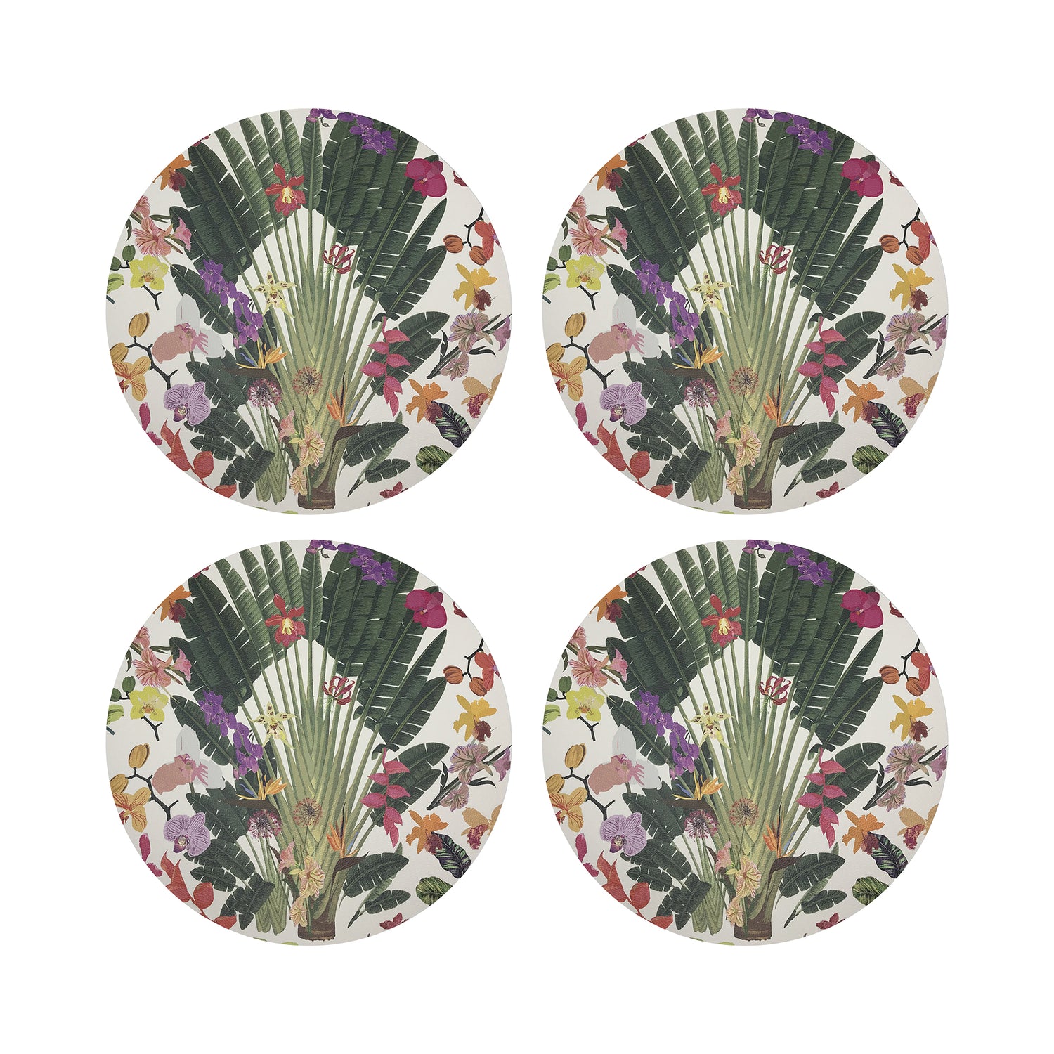 Fantasy Tropical White 16&quot; Round Pebble Placemats, Set of 4 - nicolettemayer.com
