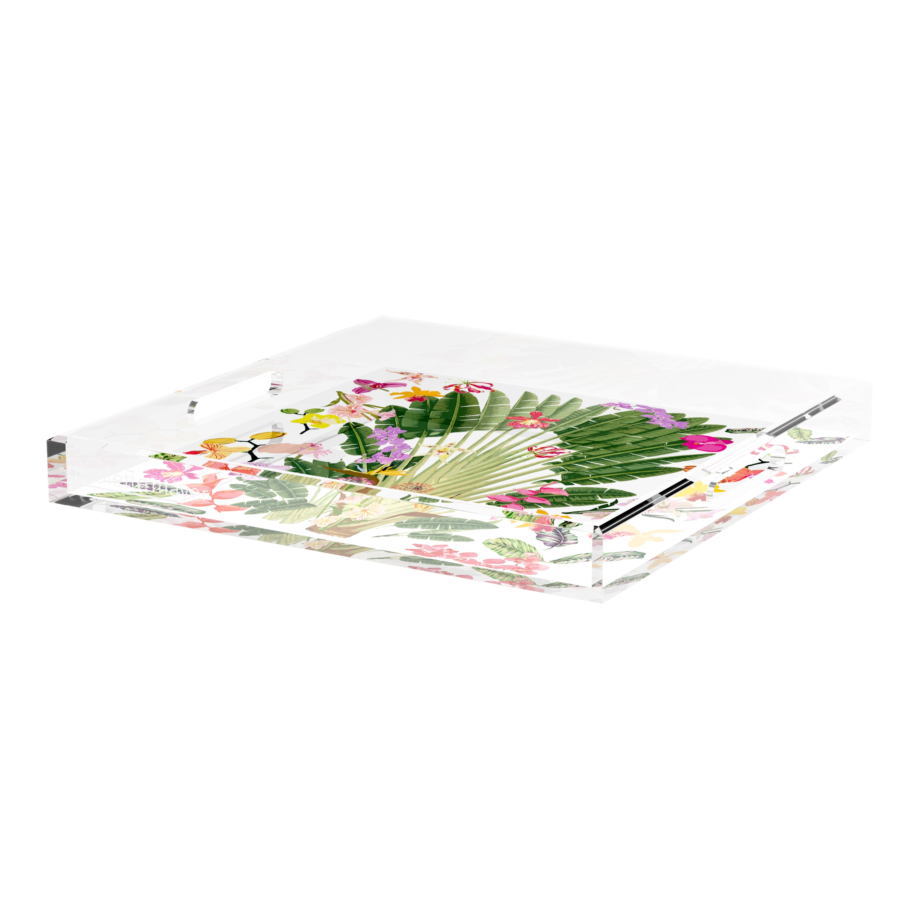 Fantasy Tropical White 18X18 Acrylic Tray - nicolettemayer.com
