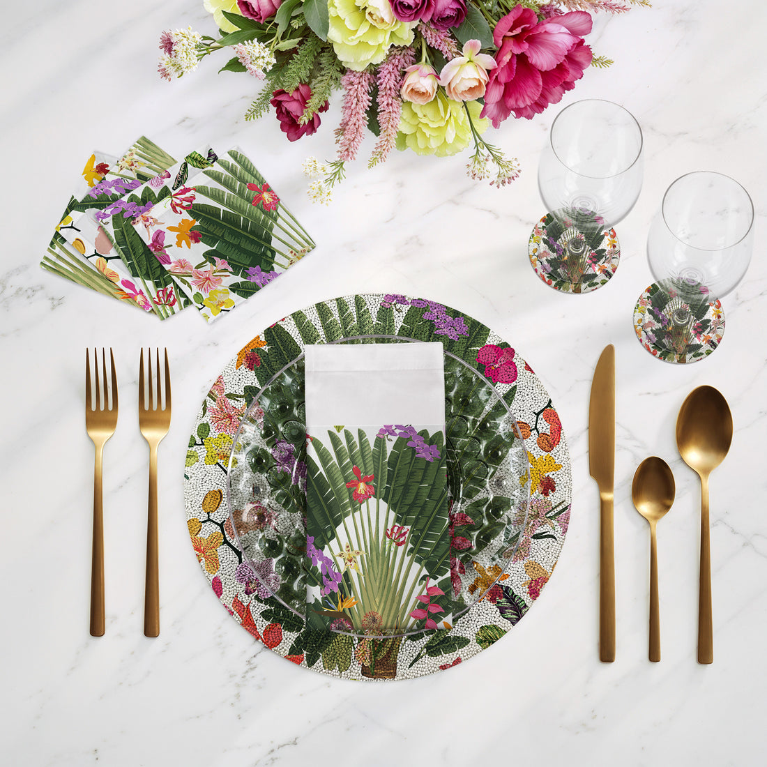 Fantasy Tropical White Round Beaded Placemat Smooth