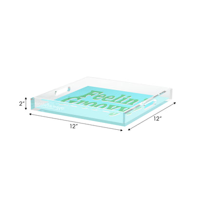 Feelin Groovy Blue Green White Acrylic Decorative Tray, 12 x 12 in. by Nicolette Mayer 