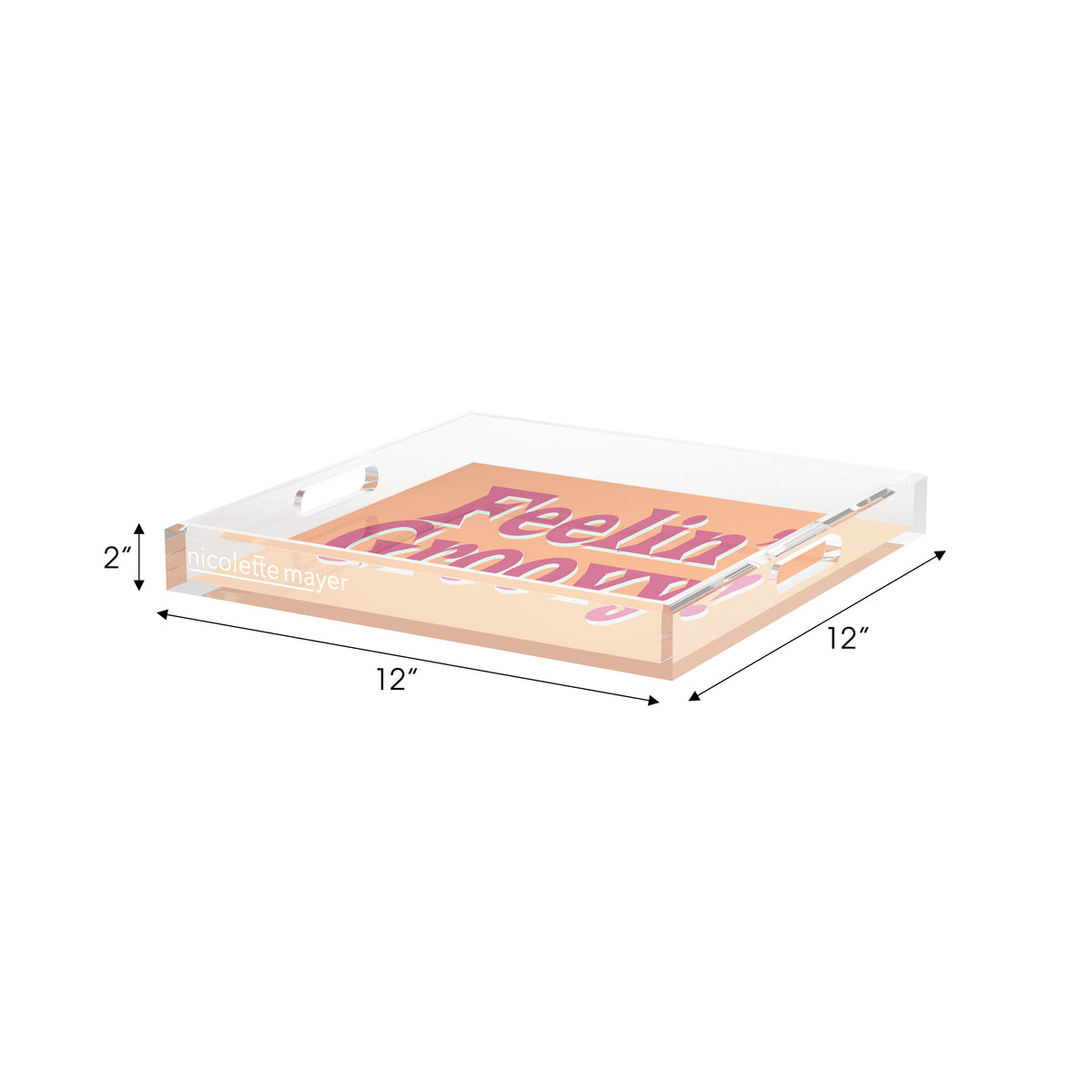 Feelin Groovy Peach Mauve Celadon Acrylic Decorative Tray, 12 x 12 in. by Nicolette Mayer 