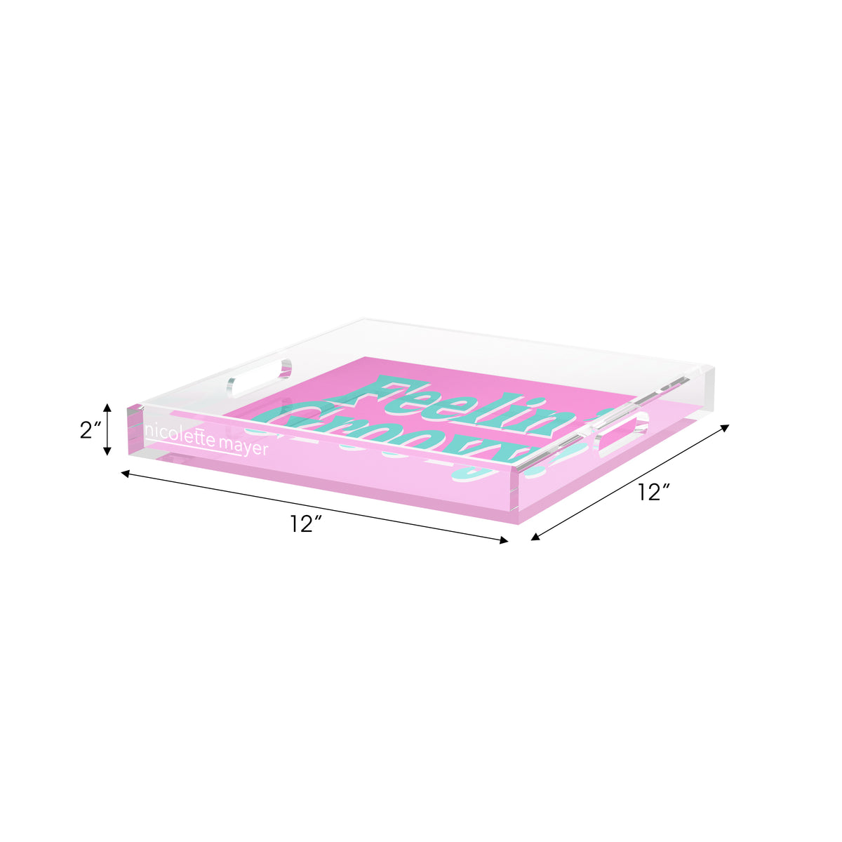 Feelin Groovy Pink Turquoise White Acrylic Decorative Tray, 12 x 12 in. by Nicolette Mayer 