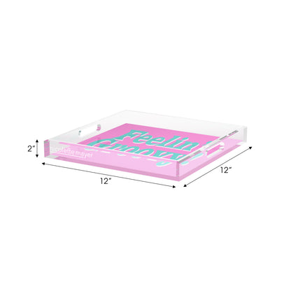 Feelin Groovy Pink Turquoise White Acrylic Decorative Tray, 12 x 12 in. by Nicolette Mayer 