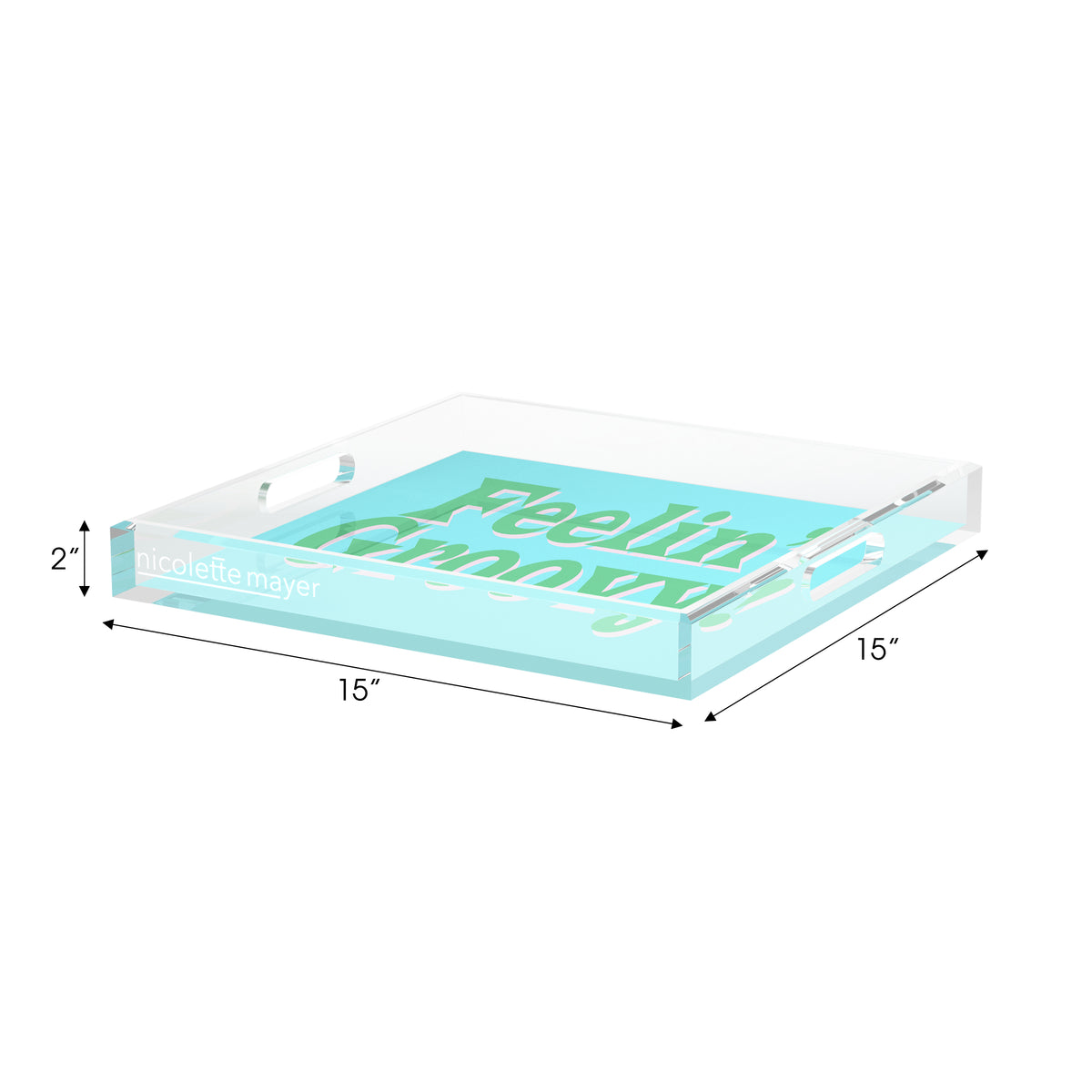 Feelin Groovy Blue Green White Acrylic Decorative Tray, 15 x 15 in. by Nicolette Mayer 