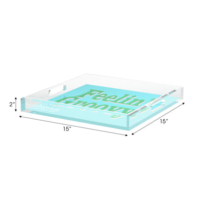 Feelin Groovy Blue Green White Acrylic Decorative Tray, 15 x 15 in. by Nicolette Mayer 