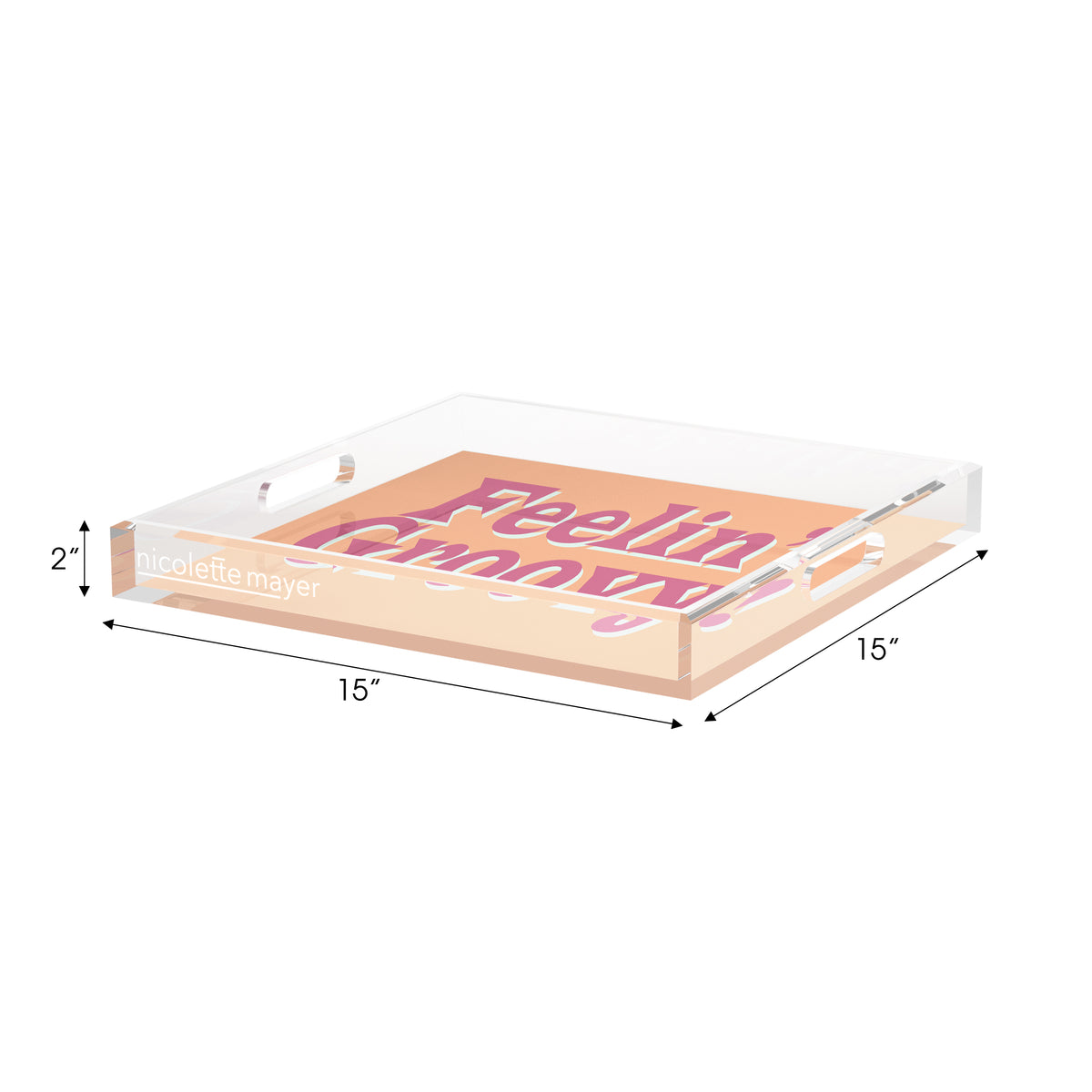 Feelin Groovy Peach Mauve Celadon Acrylic Decorative Tray, 15 x 15 in. by Nicolette Mayer 