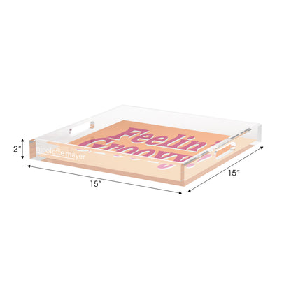 Feelin Groovy Peach Mauve Celadon Acrylic Decorative Tray, 15 x 15 in. by Nicolette Mayer 