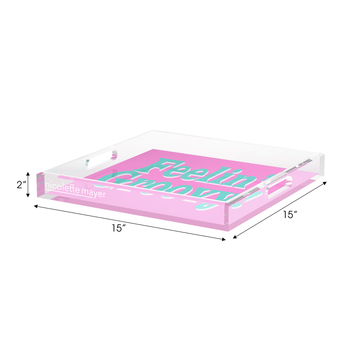 Feelin Groovy Pink Turquoise White Acrylic Decorative Tray, 15 x 15 in. by Nicolette Mayer 