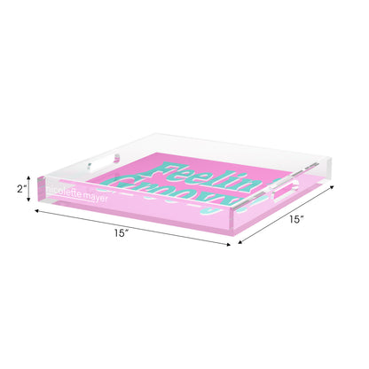 Feelin Groovy Pink Turquoise White Acrylic Decorative Tray, 15 x 15 in. by Nicolette Mayer 