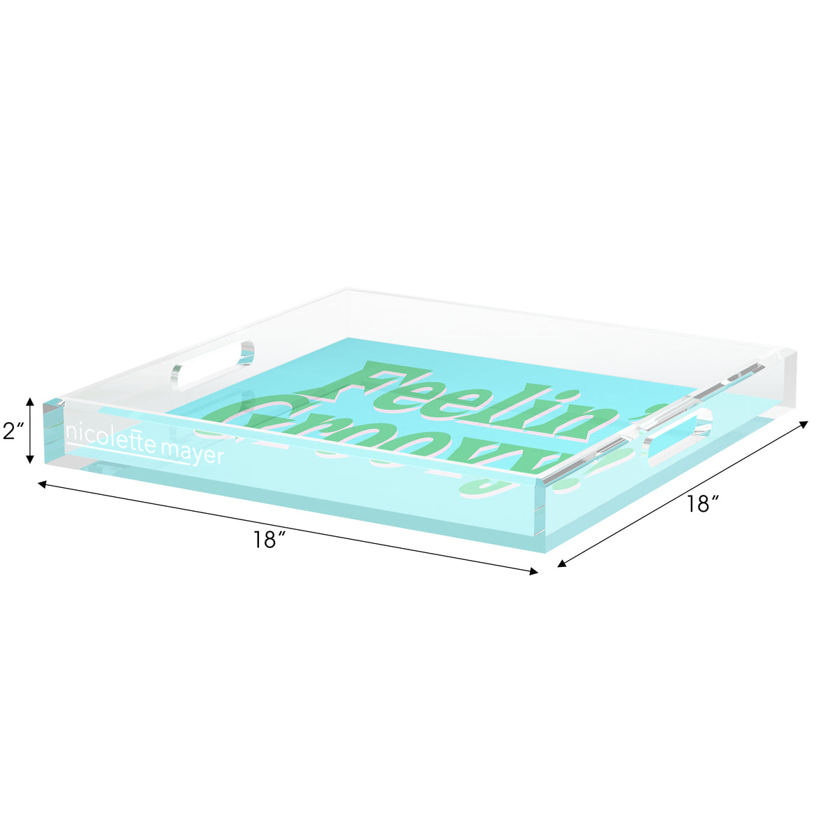 Feelin Groovy Blue Green White Acrylic Decorative Tray, 18 x 18 in. by Nicolette Mayer 