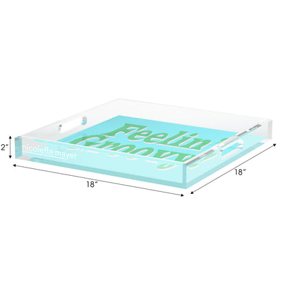 Feelin Groovy Blue Green White Acrylic Decorative Tray, 18 x 18 in. by Nicolette Mayer 