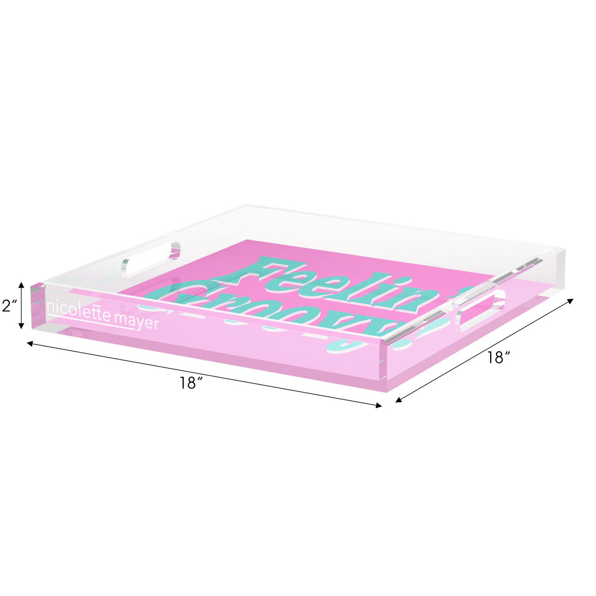 Feelin Groovy Pink Turquoise White Acrylic Decorative Tray, 18 x 18 in. by Nicolette Mayer 
