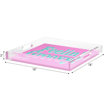 Feelin Groovy Pink Turquoise White Acrylic Decorative Tray, 18 x 18 in. by Nicolette Mayer 