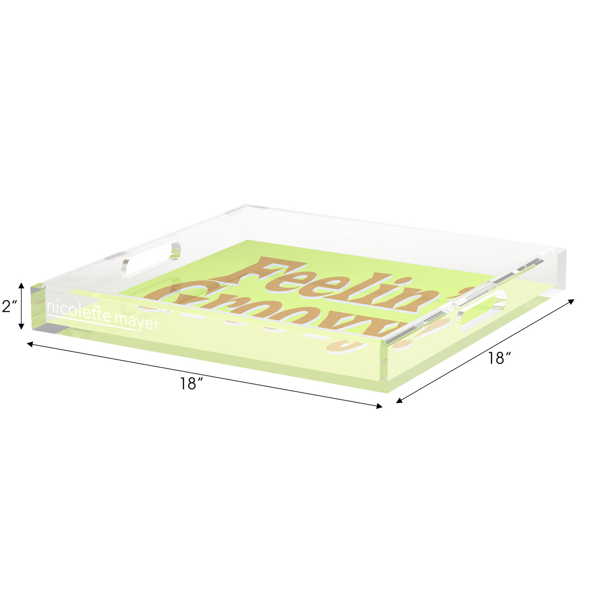 Feelin Groovy Yellow Brown Avocado Acrylic Decorative Tray, 18 x 18 in. by Nicolette Mayer 