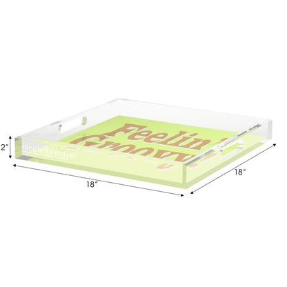 Feelin Groovy Yellow Brown Avocado Acrylic Decorative Tray, 18 x 18 in. by Nicolette Mayer 