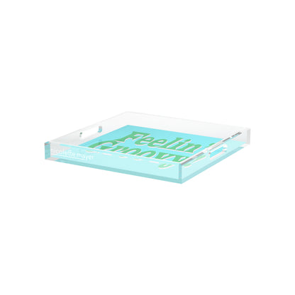 Feelin Groovy Blue Green White Acrylic Decorative Tray, 12 x 12 in. by Nicolette Mayer 