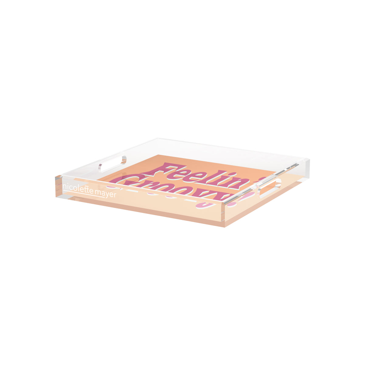 Feelin Groovy Peach Mauve Celadon Acrylic Decorative Tray, 12 x 12 in. by Nicolette Mayer 