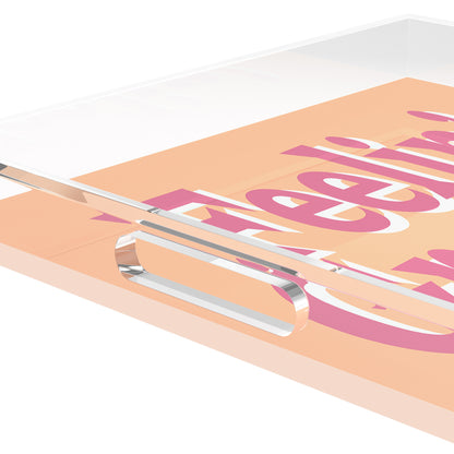 Feelin Groovy Peach Mauve Celadon Acrylic Decorative Tray, 12 x 12 in. by Nicolette Mayer 