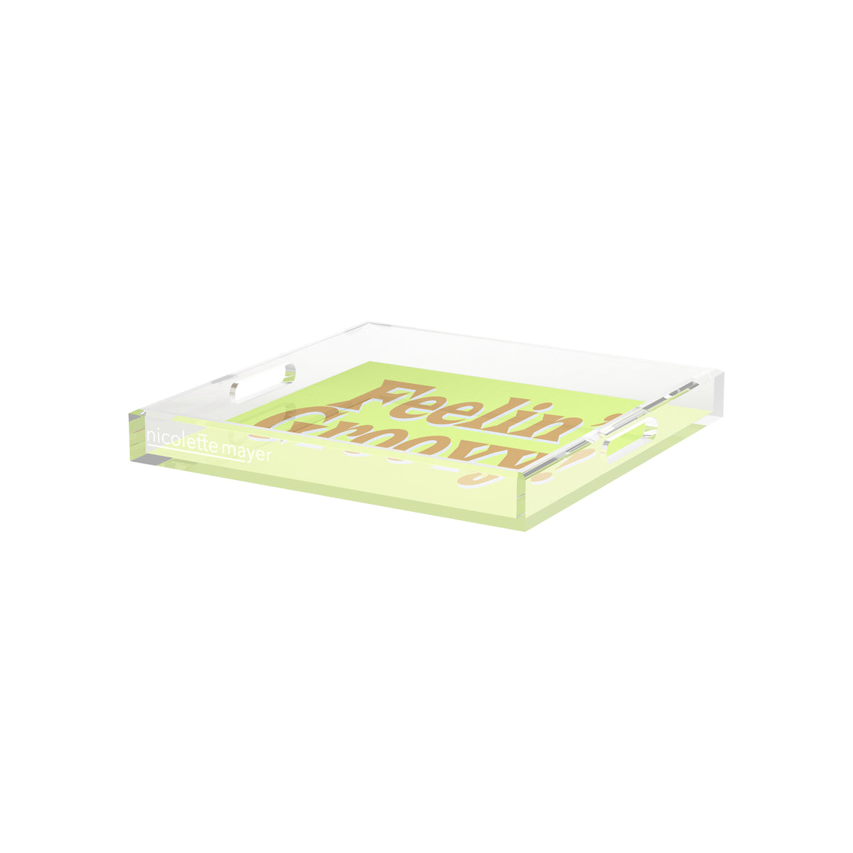 Feelin Groovy Yellow Brown Avocado Acrylic Decorative Tray, 12 x 12 in. by Nicolette Mayer 
