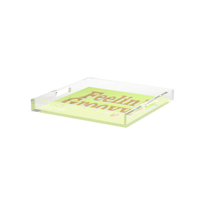 Feelin Groovy Yellow Brown Avocado Acrylic Decorative Tray, 12 x 12 in. by Nicolette Mayer 