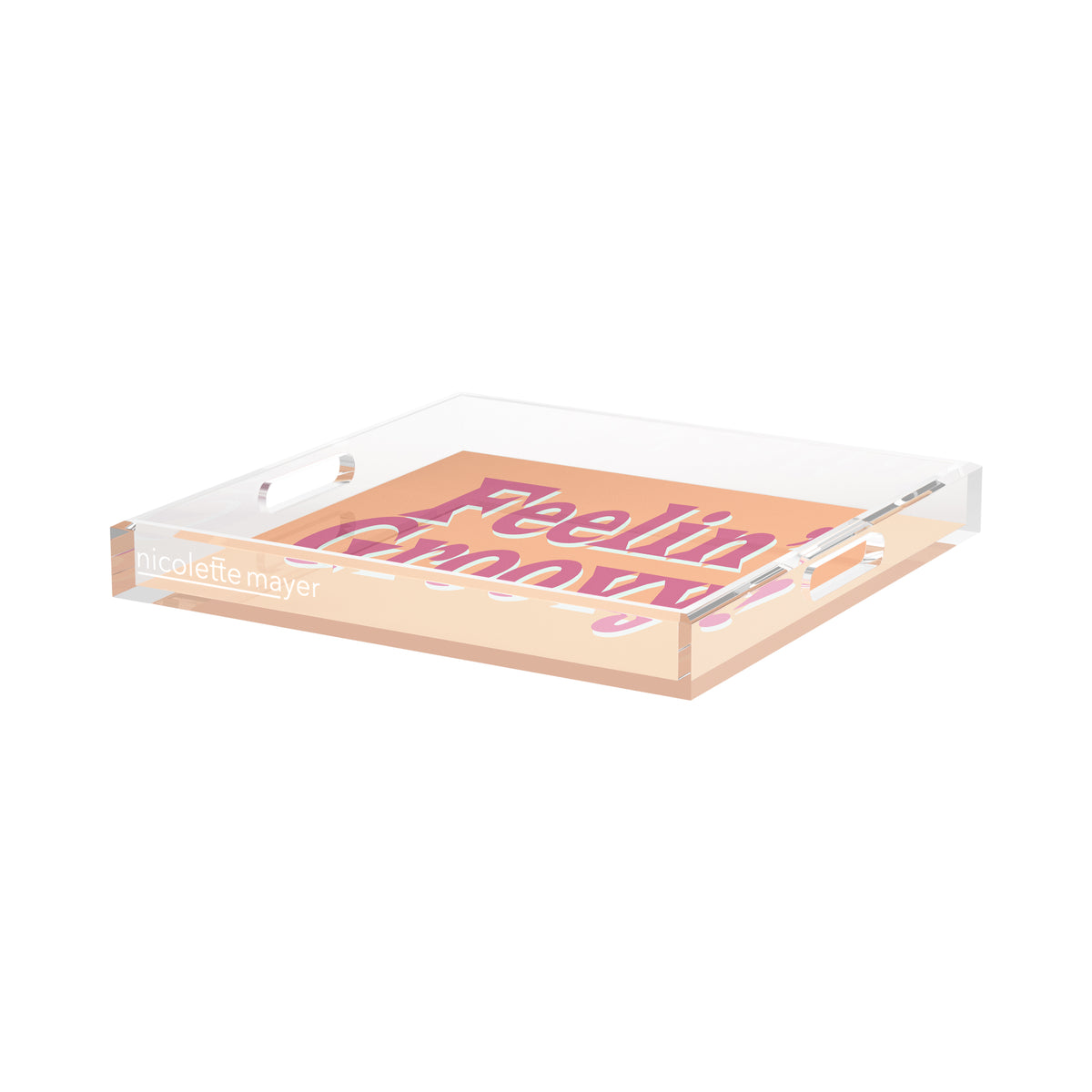 Feelin Groovy Peach Mauve Celadon Acrylic Decorative Tray, 15 x 15 in. by Nicolette Mayer 