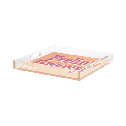 Feelin Groovy Peach Mauve Celadon Acrylic Decorative Tray, 15 x 15 in. by Nicolette Mayer 