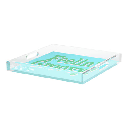 Feelin Groovy Blue Green White Acrylic Decorative Tray, 18 x 18 in. by Nicolette Mayer 