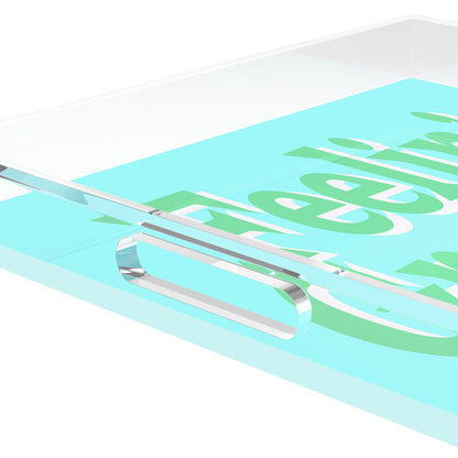 Feelin Groovy Blue Green White Acrylic Decorative Tray, 18 x 18 in. by Nicolette Mayer 