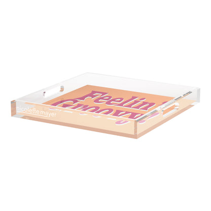 Feelin Groovy Peach Mauve Celadon Acrylic Decorative Tray, 18 x 18 in. by Nicolette Mayer 