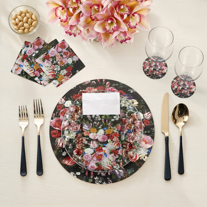 Festoon Flowers Vegan Leather Round Pebble Placemat