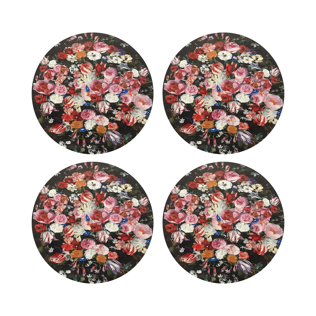 Festoon Flowers Vegan Leather Round Coasters