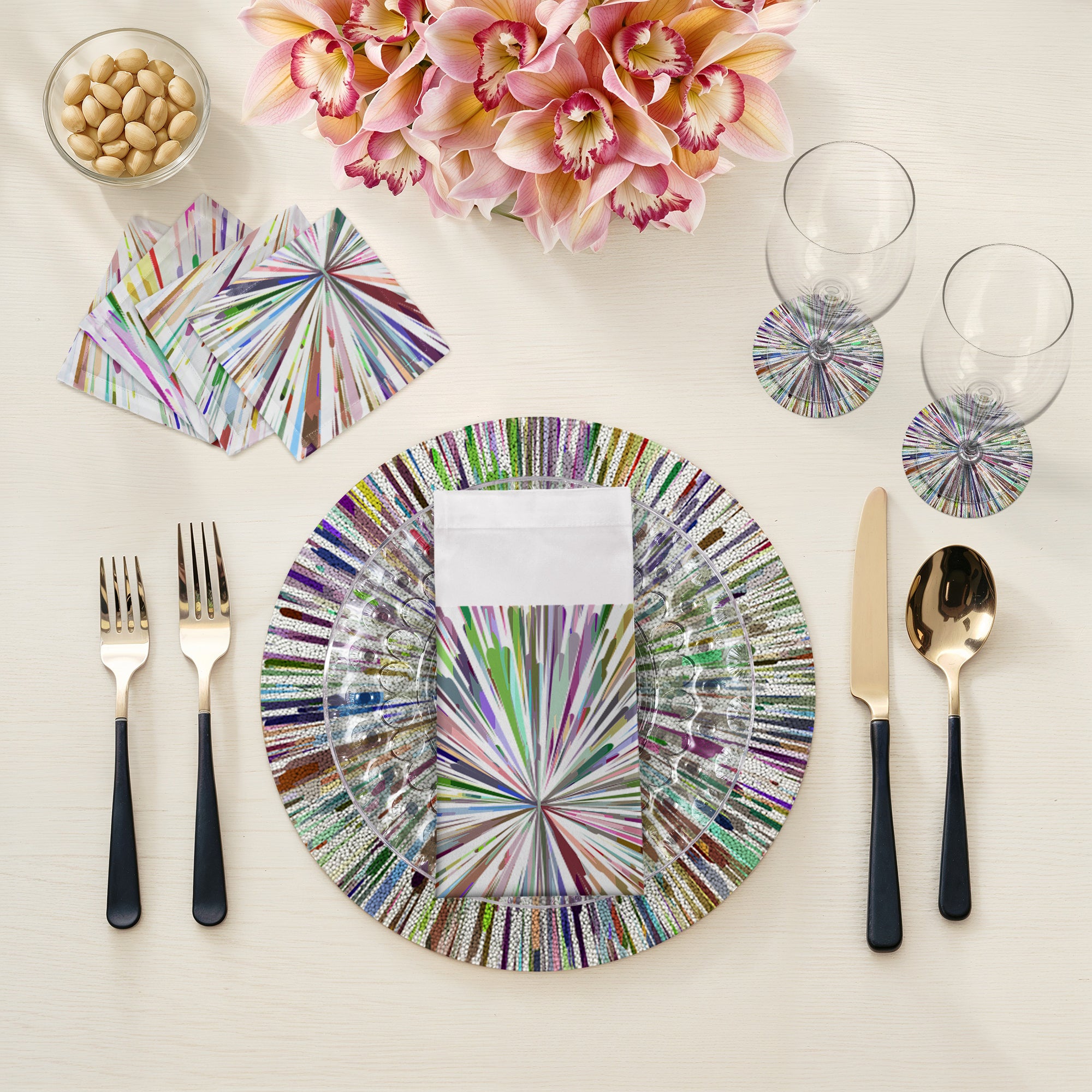 Fireworks White Round Beaded Placemat Smooth