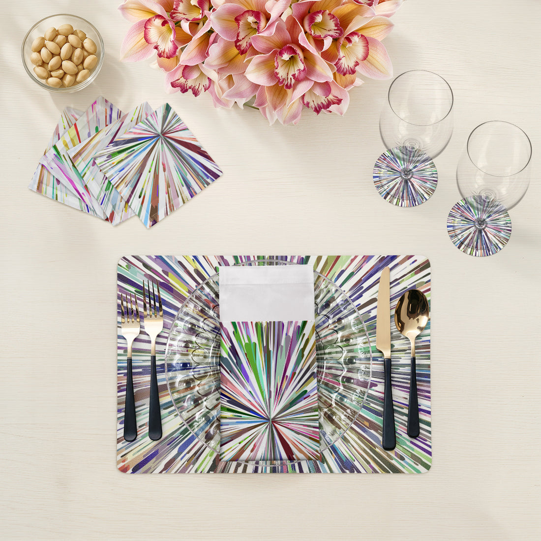 Fireworks White Vegan Leather Rectangle Pebble Placemat