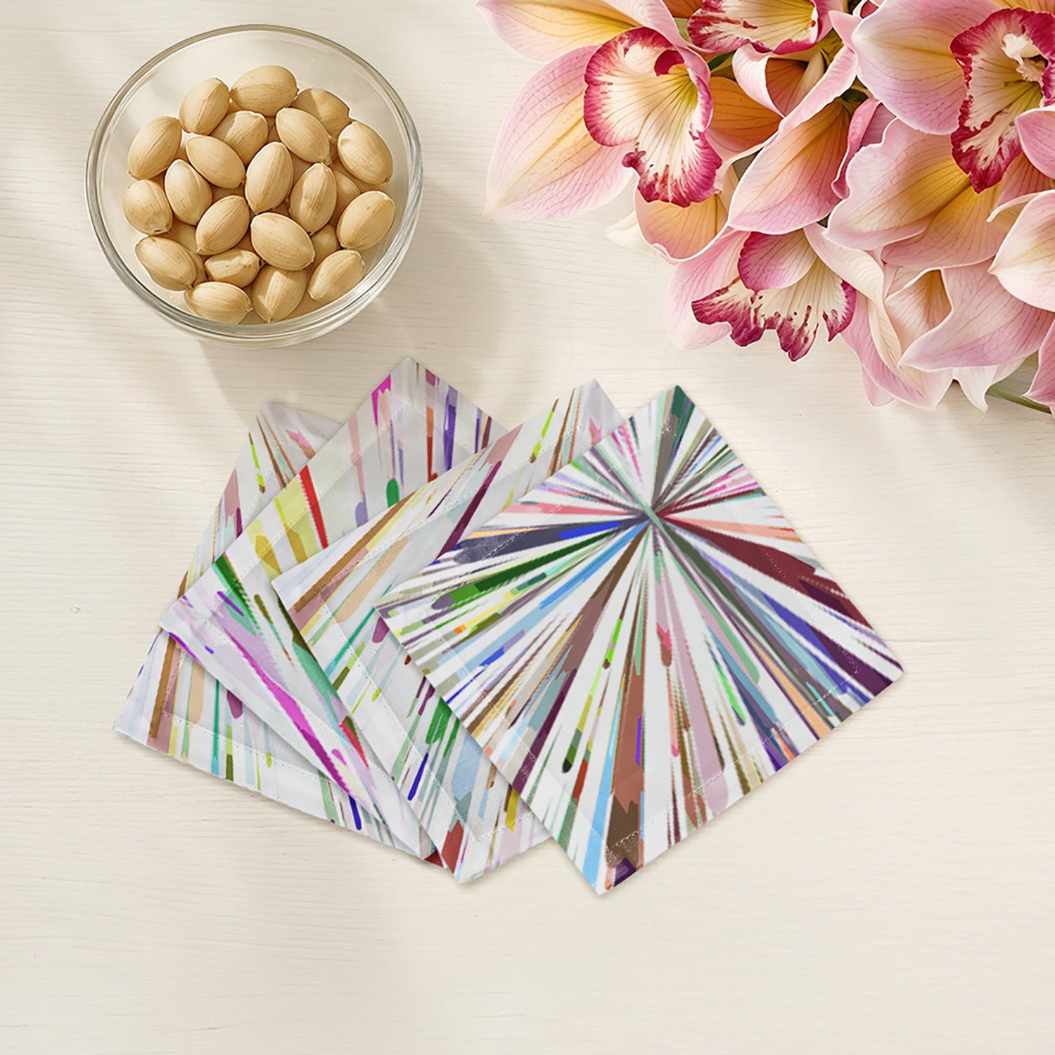 Fireworks White Cotton Sateen Cocktail Napkins - nicolettemayer.com