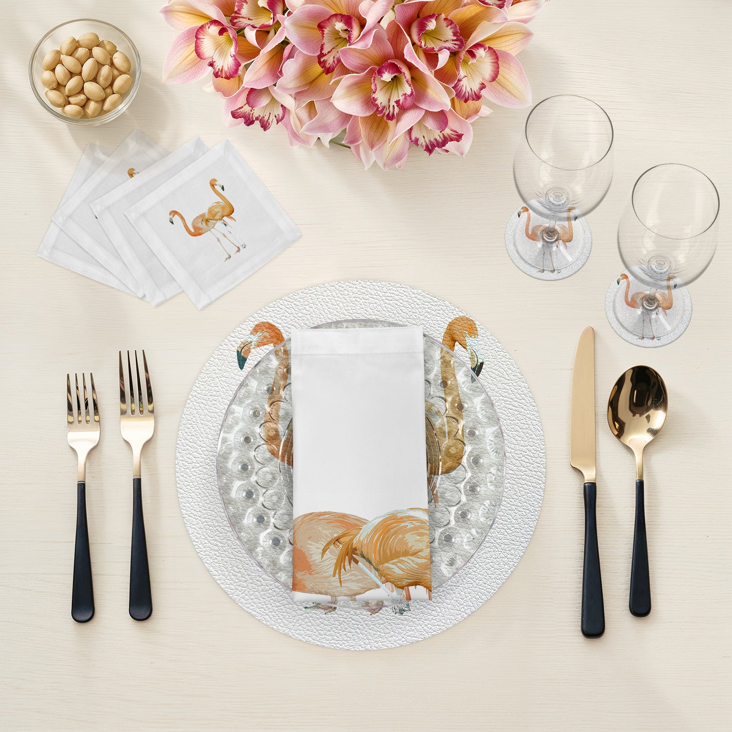 Flamingos In The Mirror Granada 4" Dinner Napkins- nicolettemayer.com
